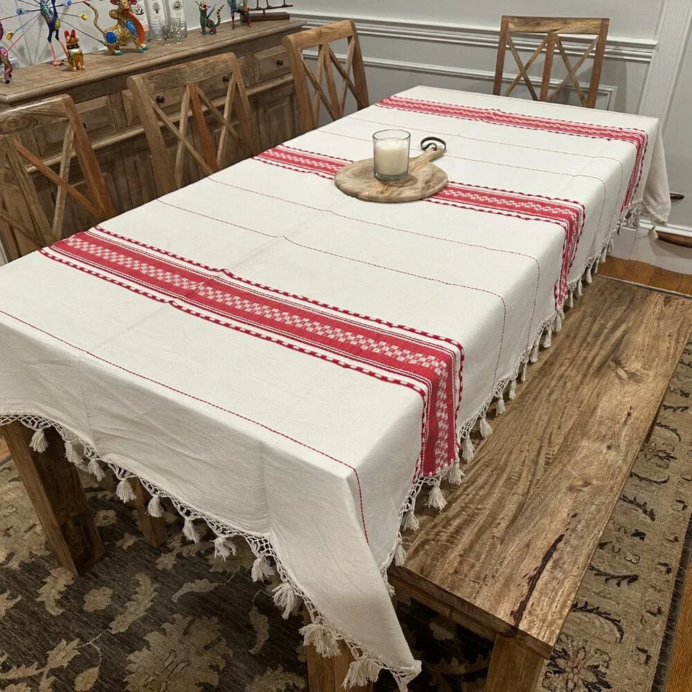 96'' Tablecloth from Oaxaca Mexico made with 100 % Handloom cotton fabric